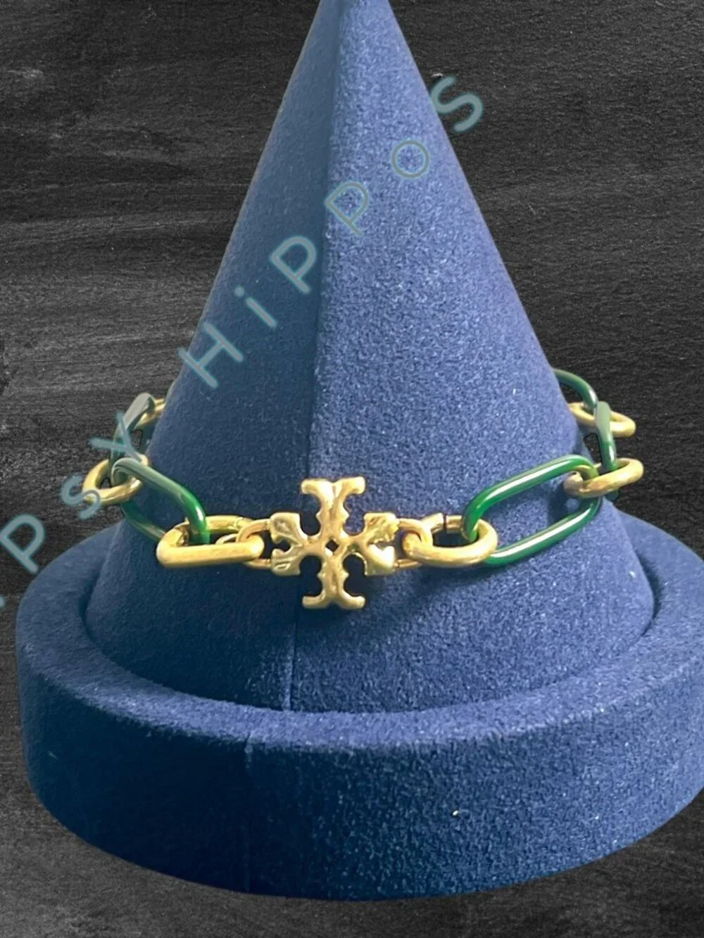 Tory Burch Women's Gold & Green Link Roxanne Bracelet With Logo